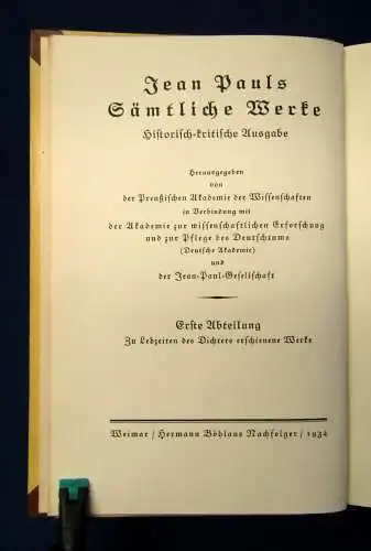 Jean Pauls Sämtliche Werke Flegeljahre 10.Bd. 1934 Klassiker Lyrik Geschichte mb