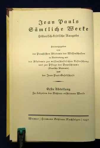 Jean Paul Sämtliche Werke Das Kampaner Thal 7.Bd. 1931 Klassiker Lyrik mb