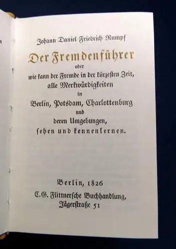 Rumpf Fremdenführer für Berlin Potsdam Charlottenburg Reprint von 1826, 1986 js