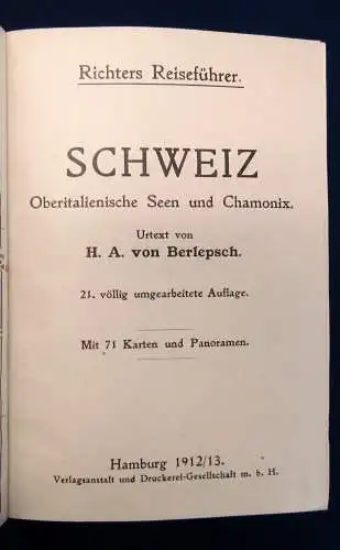 Richter Schweiz 21. Auflage 1912/13 Guide Reiseführer Führer Ortskunde  mb