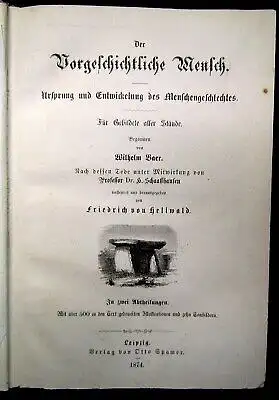 Hellwald Der vorgeschichtliche Mensch Ursprung u. Entwicklung d.Menschen 1874 js