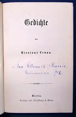 Lenau Nicolaus Gedichte um 1900 Klassiker dekorativer Leinen Literatur js