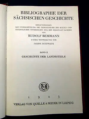 Bemmann Bibliographie der sächsischen Geschichte 1970 2. Bd Geschichte Recht mb