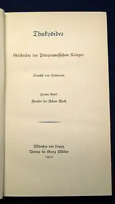 Thukydides Geschichte des Peloponnesischen Krieges Georg Müller 2 Bde.js