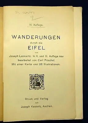 Pöschel Wanderungen durch die Eifel 1 Karte 38 Ill. um 1900 Ortskunde Guide js