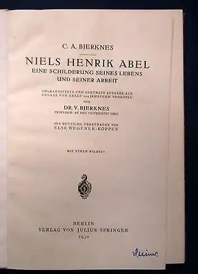  Bjerknes Niels Henrik Abel Schilderung  seines Lebens 1930 Halbpergament js
