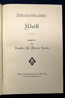 Deetjen Meisterwerke deutscher Klassiker Kleist 2 Bde. 1925 dekorativer Hldr. js