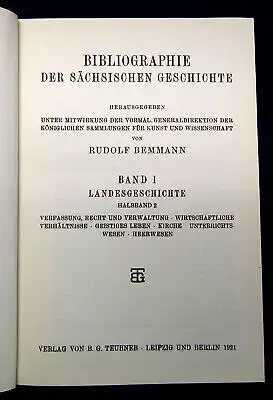 Bemmann Bibliographie der sächsischen Geschichte 1970 2 Bde Geschichte Recht mb
