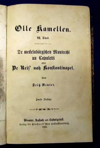 Reuter Sämmtliche Werke Olle Kamellen 1868 Belletristik Klassiker mb 