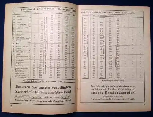 Sächs. Böhmische Dampfschiffahrt Fahrpreise Aktiengesellschaft  1938 js