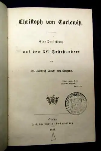 Langenn Christoph von Carlowitz Eine Darstellung aus dem XVI. Jahrhundert 1854 m