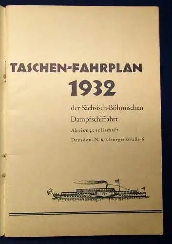 Sächs. Böhmische Dampfschiffahrt Taschenfahrplan Aktiengesellschaft  1932 js