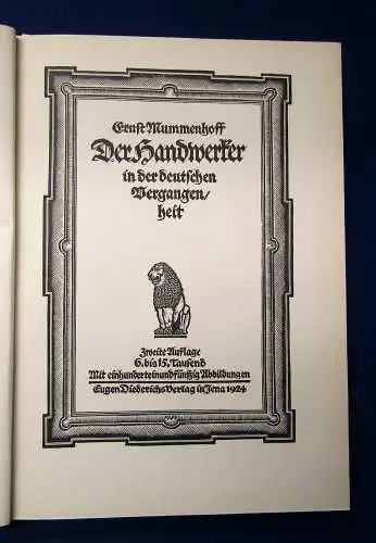 Mummenhoff Der Handwerker in der deutschen Vergangenheit 1924 Geschichte mb