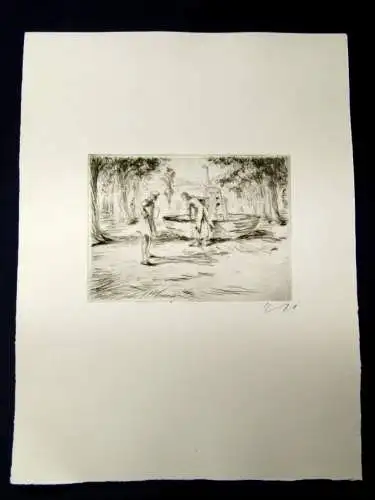 Hanns Georgi Radierung  " am Brunnen" signiert 12,5 x 8,5 cm o. J. Kunst js