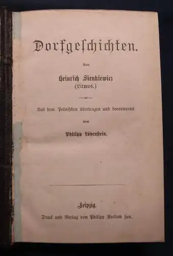 Sienkiewicz/Löbenstein Dorfgeschichten 1880 3 Bde. in 1 Buch Literatur js