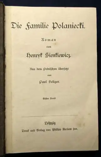 Sienkiwicz, Die Familie Polanieckie Roman in 2 Bänden um 1900 Literatur js