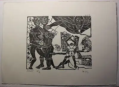 "Erbsünde" 1968 Holzschnitt Linolschnitt Grafik Kunst Druck Original Nr. 21 sf