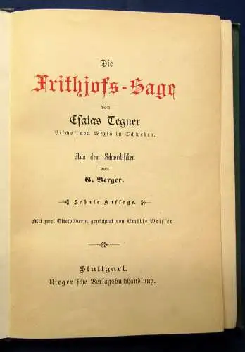 Mohnike/ TBerger Die Frithjofs Sage um 1890 2 Titelbilder von Emilie Weisser js