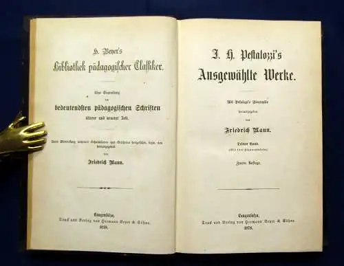 Mann Pestalozzi´s ausgewählte Werke Bd.1-4 komplett 1878 Belletristik Lyrik mb