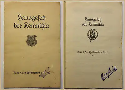 Original Prospekt Hausgesetz der Kemnitzia um 1920 Geschichte Sachsen Recht sf