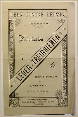 Orig. Prospekt Fabrikation von Leder-Treibriemen um 1870 Technik Geschichte sf
