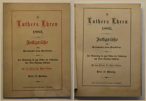 Hardten Zu Luthers Ehren 1883 Festgrüße Belletristik Kunst Kultur Geschichte sf