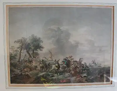 Pietro Antonio Martini Schlachtenszene kolorierter Kupferstich 1774 Kunst sf
