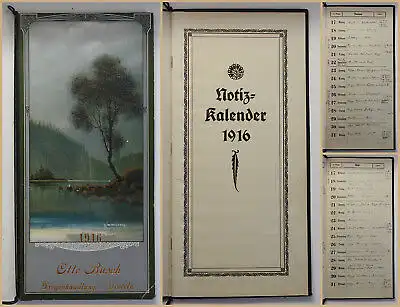 Original Notiz-Kalender von Otto Busch von 1916 Kalendarium illustriert sf
