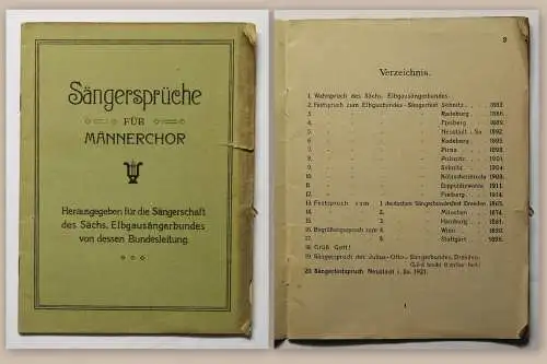 Sängersprüche für Männerchor um 1921 Sängerschaft Elbgausängerbund Sachsen xz