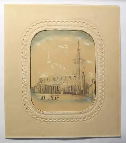 Handzeichnung Aquarelliert Kathedrale Kirche Dom um 1860 Odense Fünen Dänemark