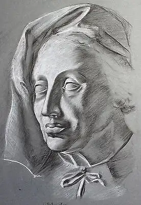 Schmirler Kreidezeichnung Porträt einer Frau um 1930 Studienarbeit Loket xz