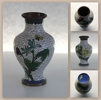 Cloissoné Emaille Vase Blumenvase Jugendstil Art Deco ca. 11x6 cm Metalvase xz