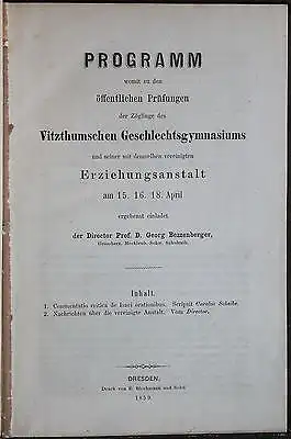 Bezzenberger -Programm Prüfungen Vitzthumsches Geschlechtsgymnasium April 1859 x
