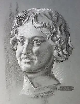 Schmirler Kreidezeichnung Porträt eines Jungen Des Knaben Wunderhorn um 1930 xz