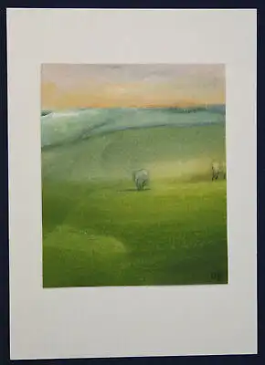 Gouache von Ursula Bankroth "Landschaft in Tusche" um 1990 Malerei Kunst sf