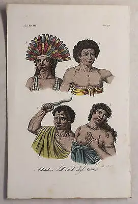Asien Tonga Polynesien Kupferstich um 1825 Sasso handkoloriert Grafik Volkskunde