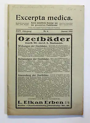 Graetzer Excerpta medica Auszüge aus der gesamten Fachliteratur 14. Jg. 1915 xz