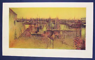 Radierung von Wolfgang Beier "Sassnitzer Hafen" 1983 Malerei Kunst Zeichnung sf