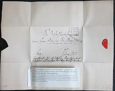 Autograph Handschrift Briefumschlagblatt von Johann Gottlob Schneider um 1840