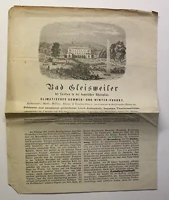 Original Prospekt Bad Gleisweiler Landau bayer. Rheinpfalz 1881 Rheinland-Pfalz