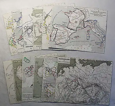 Konvolut 12 alte Karten um 1880 lithografiert & grenzkoloriert Preußen Asien xz