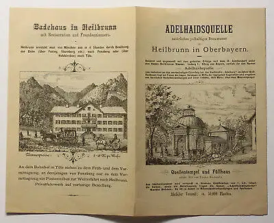 Orig Prospekt Adelhaidsquelle Heilbrunn Oberbayern um 1880 Mineralwasser Bayern