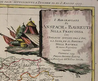 kolor. Kupferstichkarte Antonio Zatta I Margravitati di Anspach 1779 Bayern sf