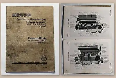 Krupp Fahrzeug-Dieselmotor Ersatzteilliste Motor 50101-51150 (um 1920) Automobil