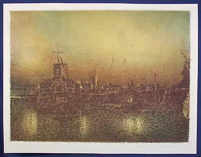 Farbradierung von Wolfgang Beier "Alter Hafen" um 1988 Druckgrafik Zeichnung sf