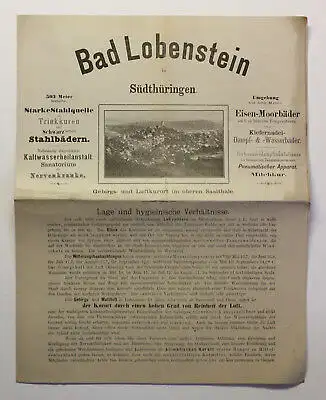 Original Prospekt Bad Lobenstein Thüringen Saaletal Moorbäder Kurort um 1890 xz