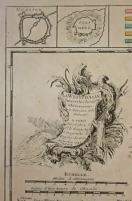 grenzkolorierte Kupferstichkarte Homann/Hubener La Westphalie 1742 Westfalen sf