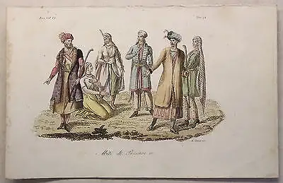 Asien Perser Orient Kupferstich um 1825 Sasso handkoloriert Grafik Trachten xz