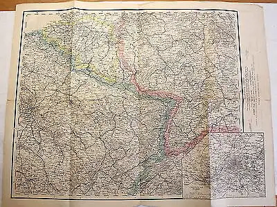 Gestochene Landkarte Dreiländereck Deutschland Frankreich Belgien um 1860 xz