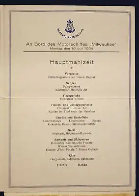 Original Speisekarte der Hamburg - Amerika Linie um 1930 Kartenbrief Seefahrt sf